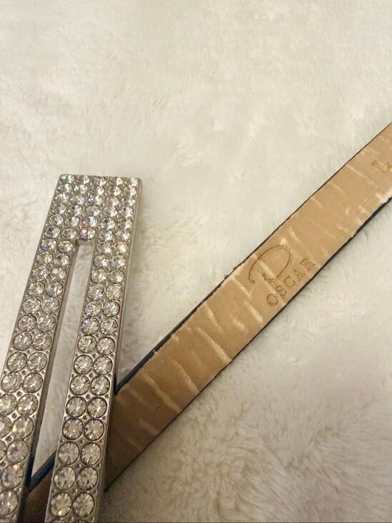 Oscar de la Renta Crystal Pavé Buckle Black Suede Leather Belt Size Large main image 5